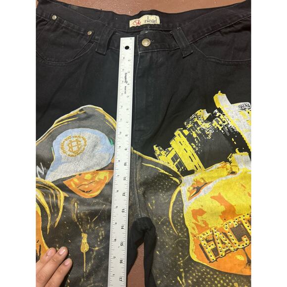 Ecko Vintage Y2k Unltd Denim Shorts Tag 40 Fits 36 Baggy Black Factual Grail - Picture 2 of 9